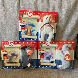 Ty Teenie Beanie Babies Patriotic Trio, Libearty, Lefty & Righty NIB HTF retired